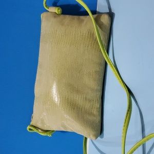 Pinky #6818-398 green print on leather made in the USA adjustable shoulder strap